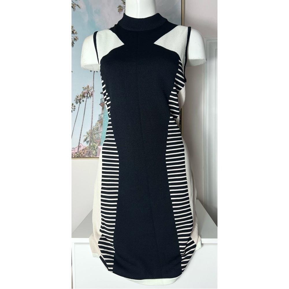 River Island Black White Geometric Stretch Bodycon Sleeveless Sweater Dress 12